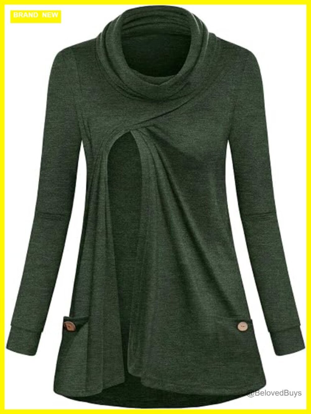 Maternity Cowl Neck Nursing Sweatshirt Tunic Tops Breastfeeding Pockets